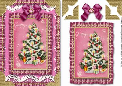 Pink Greetings Christmas Tree Ruffle Card Front