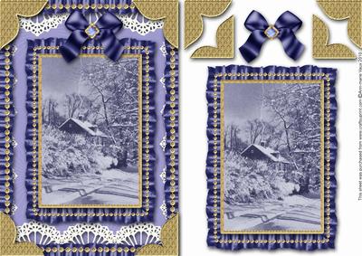 Christmas Blue Snow Scene Ruffle Card Front