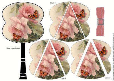 Pink Butterfly Roses 3D Fan Stacker Topper Sheet