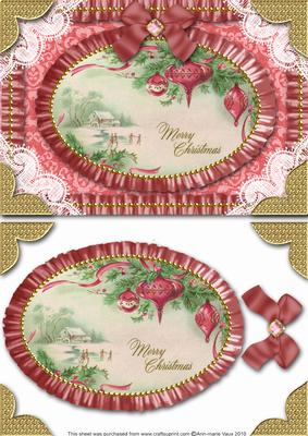 Pink Merry Christmas Lace N Ruffles Card Front Step by Step