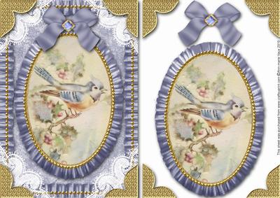 Christmas Blue Tit Lace N Ruffles Card Front Step by Step