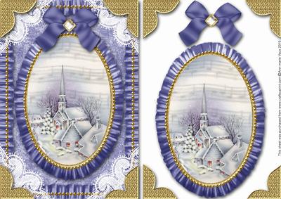 Christmas Blue Village Lace N Ruffles Card Front