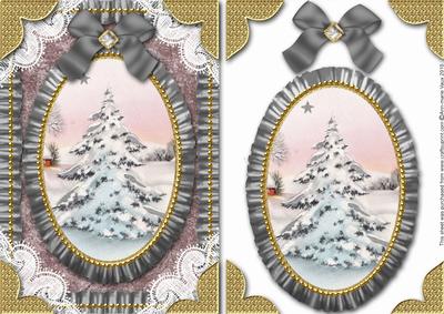 Snowy Christmas Tree Lace N Ruffles Card Front