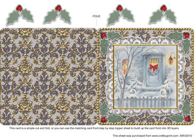 Christmas Door Square Lace Damask Folded Card