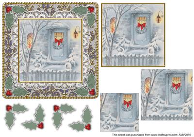 Christmas Door Damask Lace Square Card Front