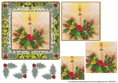 Christmas Candle 3 Lace Damask Square Card Front
