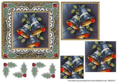 Christmas Blue Bells Lace Damask Square Card Front