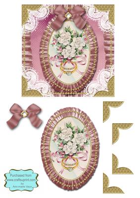White Roses Wedding/anniversay Lace Ruffles Sq Card Front