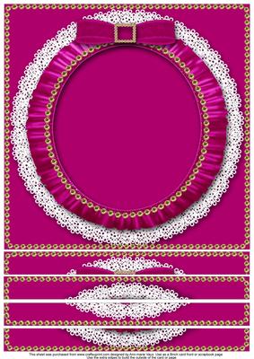 Hot Pink 8 x 8inch Square Lace Ruffle Card Front