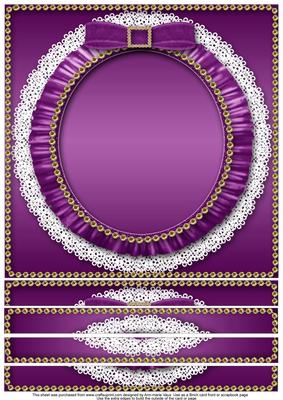Metallic Purple Effect 8 x 8 Square Lace Ruffle Card Front