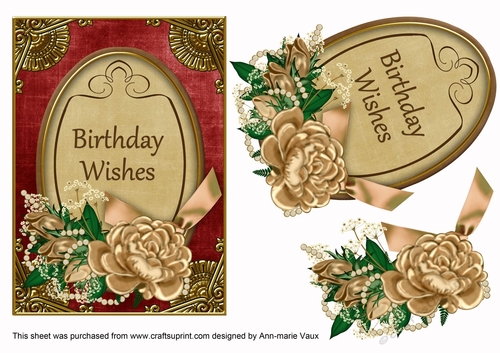 Coffee Red Rose Birthday Wishes 7x5in Oval Decoupage Topper