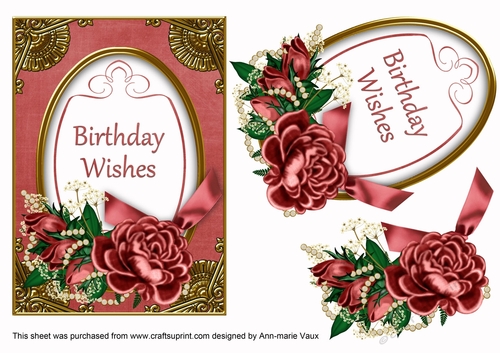 Red Rose Birthday Wishes 7x5in Oval Decoupage Topper