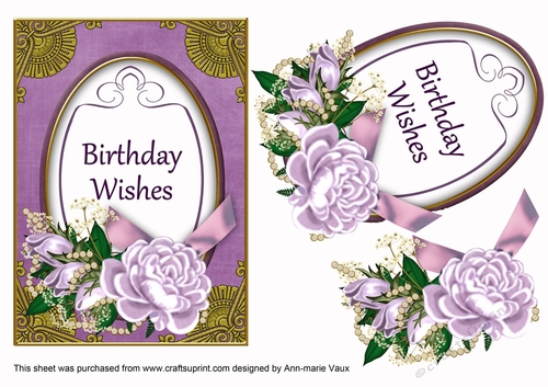 Lilac Rose Birthday Wishes 7x5in Oval Decoupage Topper