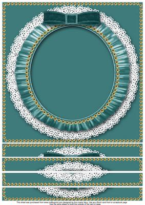 Peacock 8 x 8inch Square Lace Ruffle Card Front