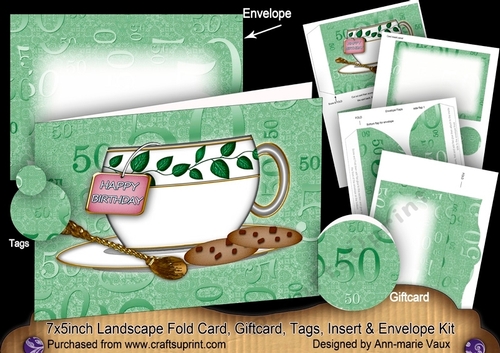 Ivy Cup 50th Birthday 7x5inch Landscape Card & Envelope Mini Kit