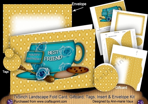 Best Friend Cup Happy Birthday 7x5inch Landscape Card & Envelope Mini Kit