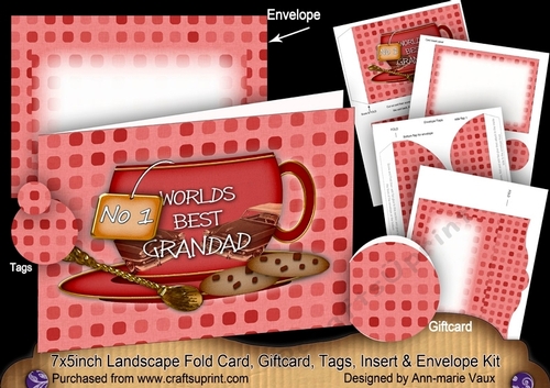 No1 Grandad Cup 7x5inch Landscape Card & Envelope Mini Kit