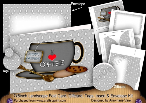 Coffee Cup Happy Birthday 7x5inch Landscape Card & Envelope Mini Kit