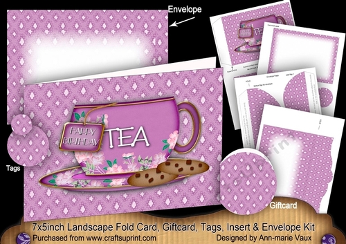 Tea Cup Happy Birthday 7x5inch Landscape Card & Envelope Mini Kit