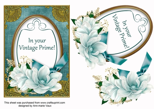 Teal In Vintage Prime Magnolia 7x5in Oval Decoupage Topper