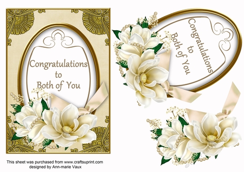 Cream Congratulations Both Magnolia 7x5in Oval Decoupage Topper