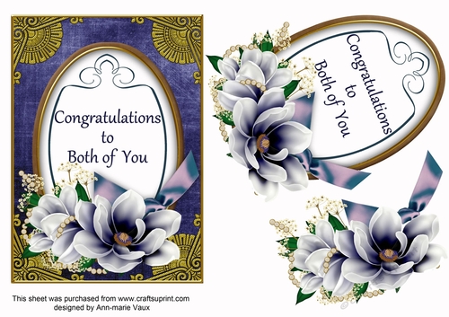 Dark Blue Congratulations Both Magnolia 7x5in Oval Decoupage Topper