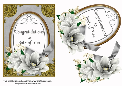 Silver Congratulations Both Magnolia 7x5in Oval Decoupage Topper