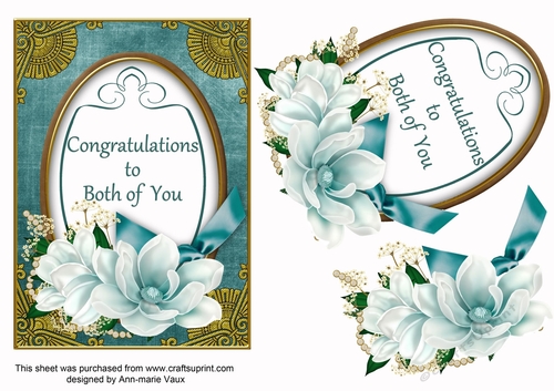 Teal Congratulations Both Magnolia 7x5in Oval Decoupage Topper