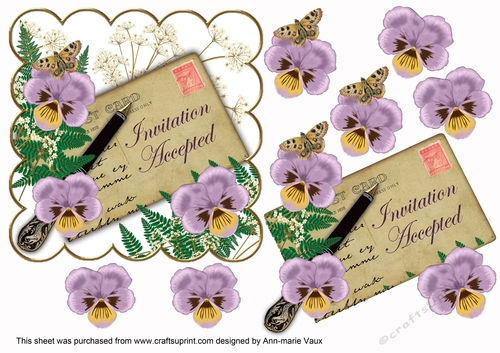 Lilac Pansy Invitation Accepted Ink Saver 6in Decoupage Step by Step