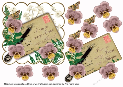 Dusky Pink Pansy I can not Attend Ink Saver 6in Decoupage Step by Step