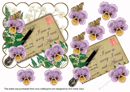 Lilac Pansy I can not Attend Ink Saver 6in Decoupage Step by Step