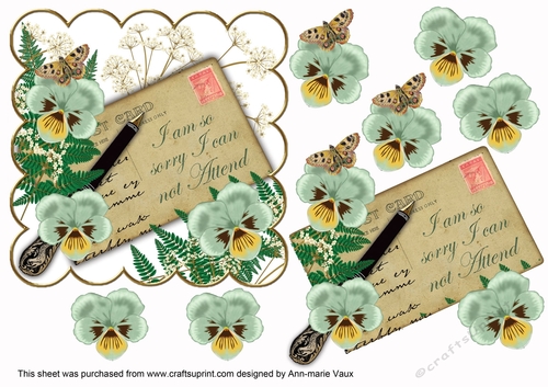 Mint Pansy I can not Attend Ink Saver 6in Decoupage Step by Step
