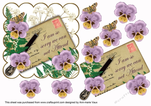 Lilac Pansy We can not Attend Ink Saver 6in Decoupage Step by Step