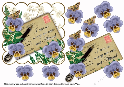 Blue Pansy We can not Attend Ink Saver 6in Decoupage Step by Step