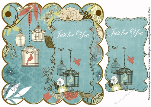 Dusky Teal Birdcage Just for You 8in Scallop Topper