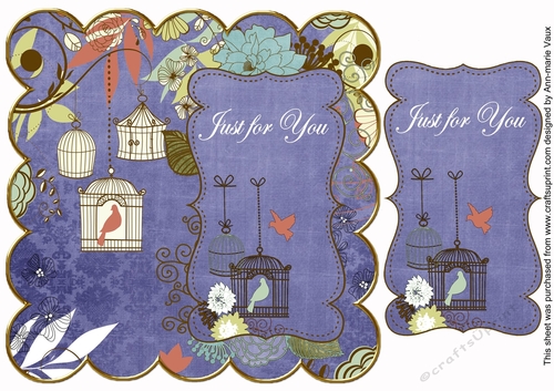 Dark Blue Birdcage Just for You 8in Scallop Topper