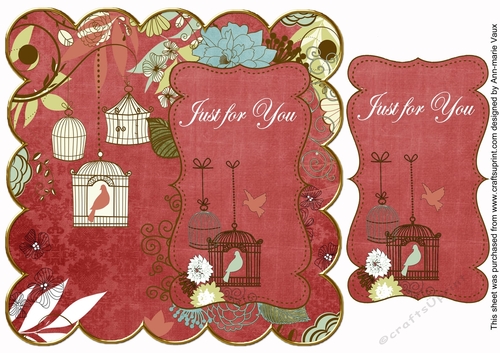 Dark Red Birdcage Just for You 8in Scallop Topper