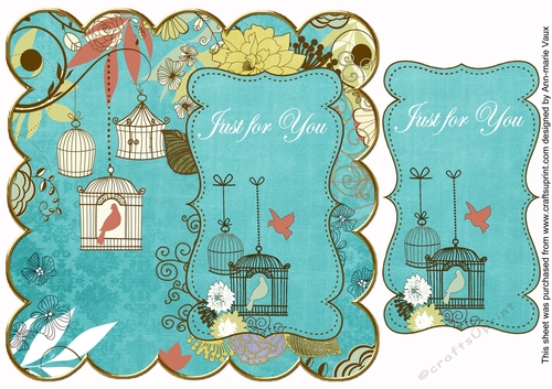 Teal Birdcage Just for You 8in Scallop Topper