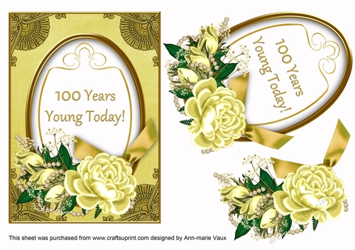 Lemon Rose 100 Years Young 7x5in Oval Decoupage Topper