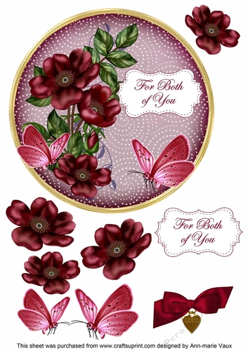Hot Pink Wild Rose Both of You 7in Circle Decoupage Topper