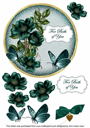 Peacock Wild Rose Both of You 7in Circle Decoupage Topper