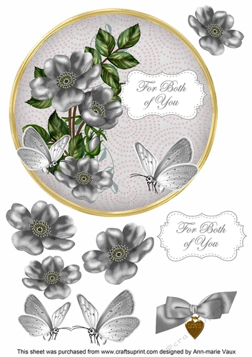 Silver Wild Rose Both of You 7in Circle Decoupage Topper