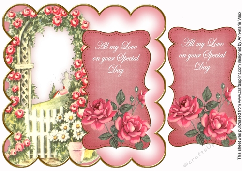Pink Rose Arch Love on Special Day 8in Scallop Topper