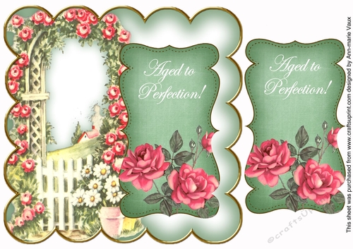 Mid Green Rose Arch Aged to Perfection 8in Scallop Topper