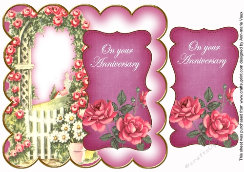 Cerise Rose Arch Your Anniversary 8in Scallop Topper