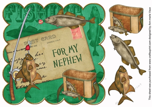 Dark Green My Nephew Fishing 8in Decoupage Topper