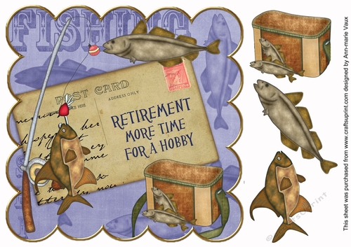 Dark Blue Retirement time for Hobby Fishing 8in Decoupage Topper