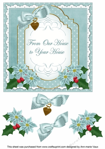 Dusky Teal Poinsettia Ours to Yours at Christmas Fancy 7in Decoupage Topper
