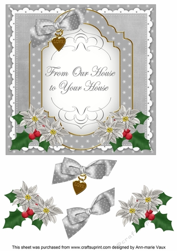 Silver Poinsettia Ours to Yours at Christmas Fancy 7in Decoupage Topper