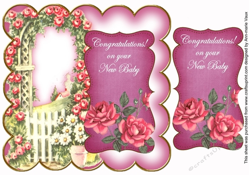 Cerise Rose Arch New Baby 8in Scallop Topper